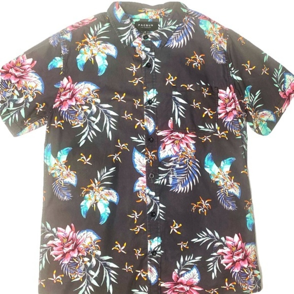PACSUN Men’s Floral Print Casual Button Down Shirt | M